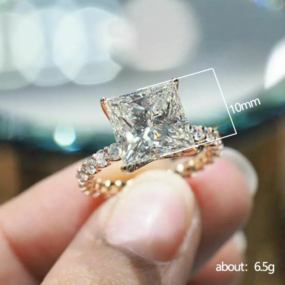 Shinny Big Diamond Square Shaped CZ Band Rings for Women, HA4471-6